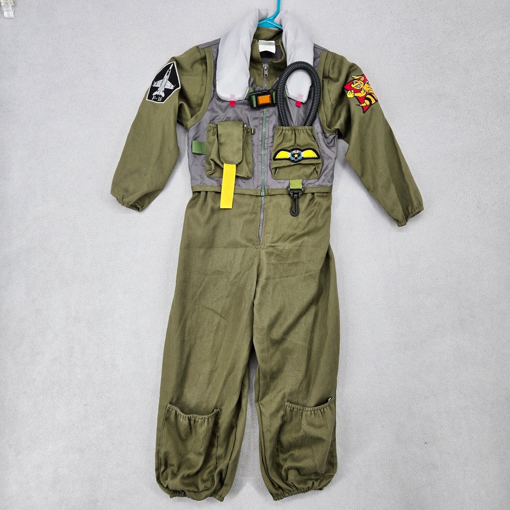 Military Fighter Pilot Size 5-6 Jet Flight Suit Kids Green Costume Jumpsuit